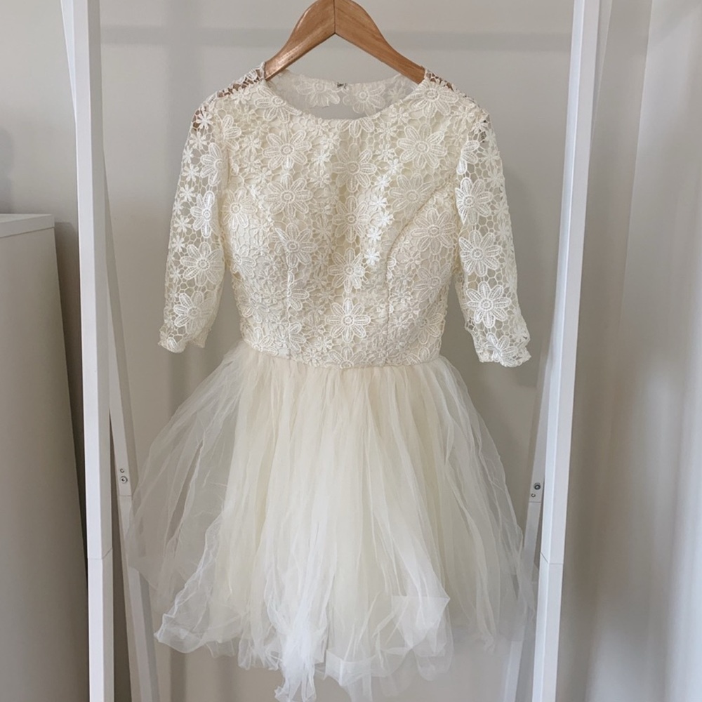 Chi Chi London Cream Tulle and Lace mini Dress